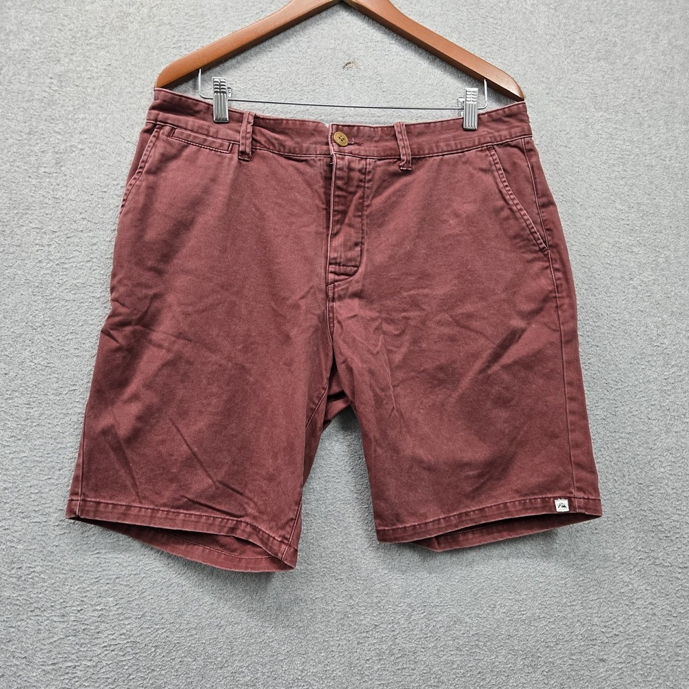 Quiksilver Men Shorts 34 Red Chino Twill Straight Tapered 8" Inseam Logo Pockets